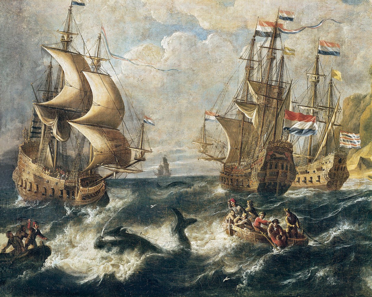 "Lov velryb"" Detail. Obraz Ludolfa Backhuysena (1631-1708). Nancy. Muzeum výtvarných umění. od Ludolf I Backhuysen
