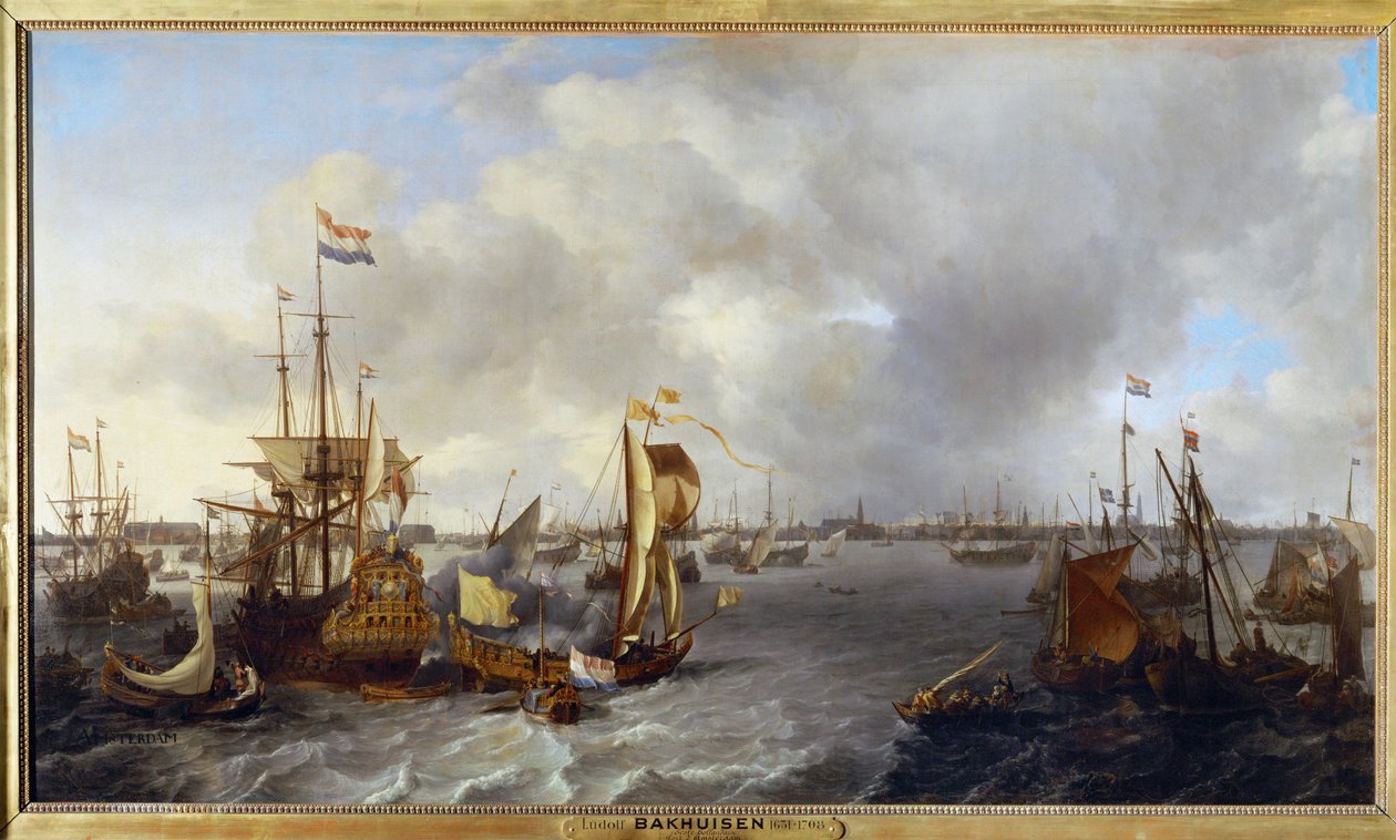 Amsterdamský přístav při pohledu od řeky Ijssel ... od Ludolf I Backhuyzen