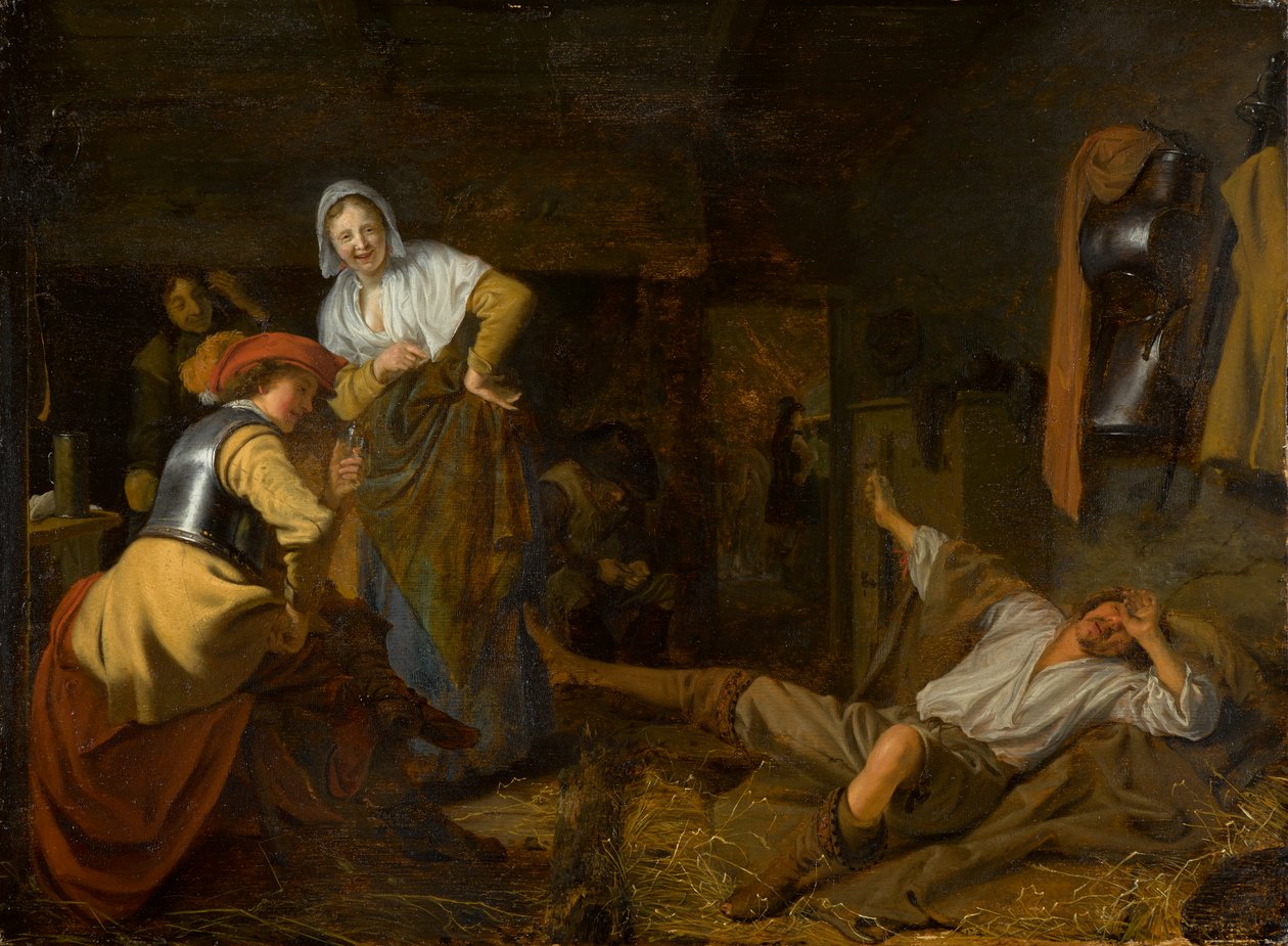 Vojáci v Reveille, cca 1650 (olej na panelu) od Ludolf de Jongh