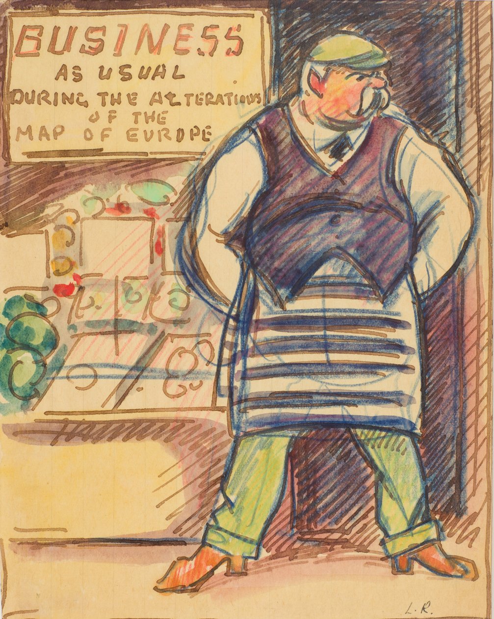 Vše jako obvykle při úpravách mapy Evropy, cca 1915 (akvarel na papíře) od Ludovic Rodolphe Pissarro