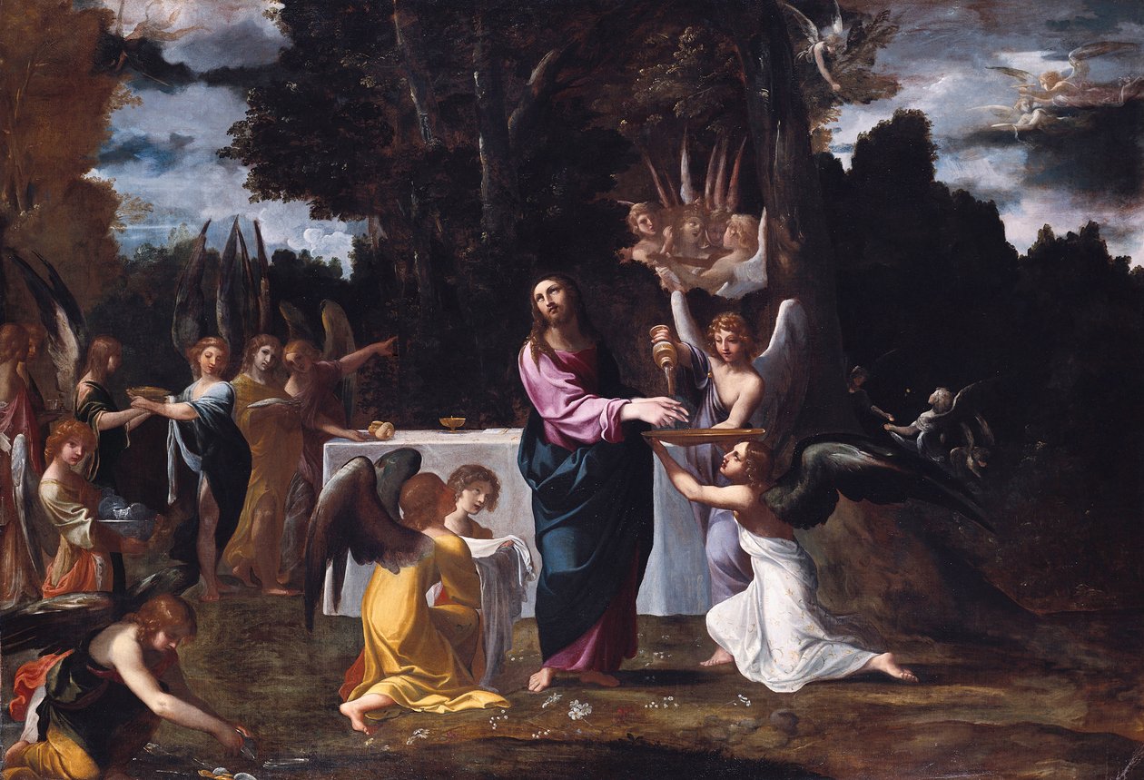 Kristus v divočině, sloužil andělům od Ludovico Carracci