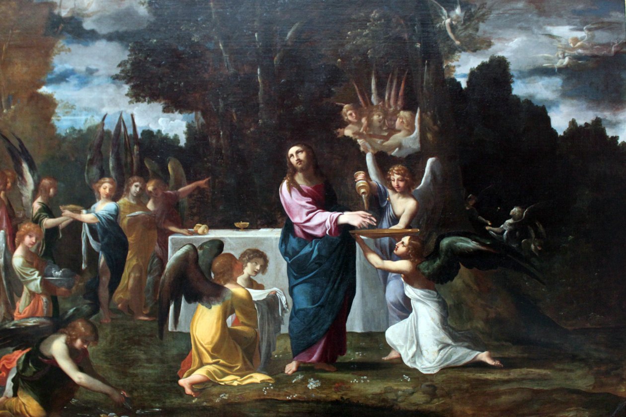 Ježíš na poušti, kterému slouží andělé od Ludovico Carracci