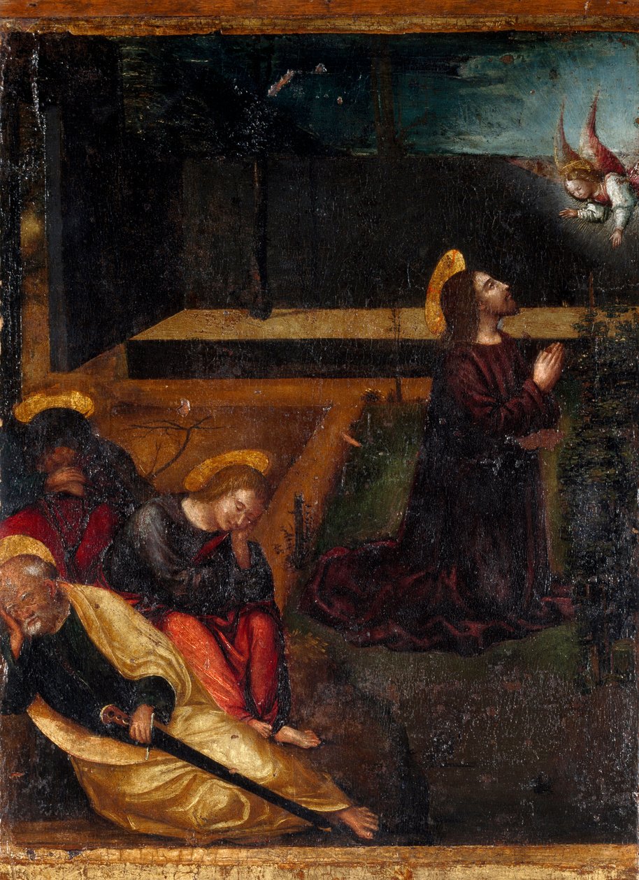 Modlitba v zahradě olivovníků Série 15 tajemství růžence. Malba dřeva od Ludovica Brea (Louis Brea) (1450-1523) 1512-1513 Taggia, Museo del Convento di San Domenico, Itálie od Ludovico Brea