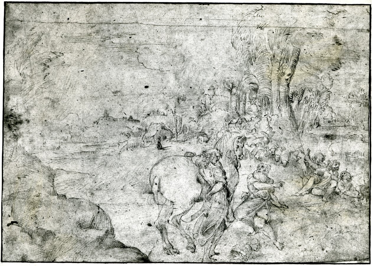 Erminia and the Shepherds, cca 1600 (pero a inkoust na papíře) od Ludovico Carracci