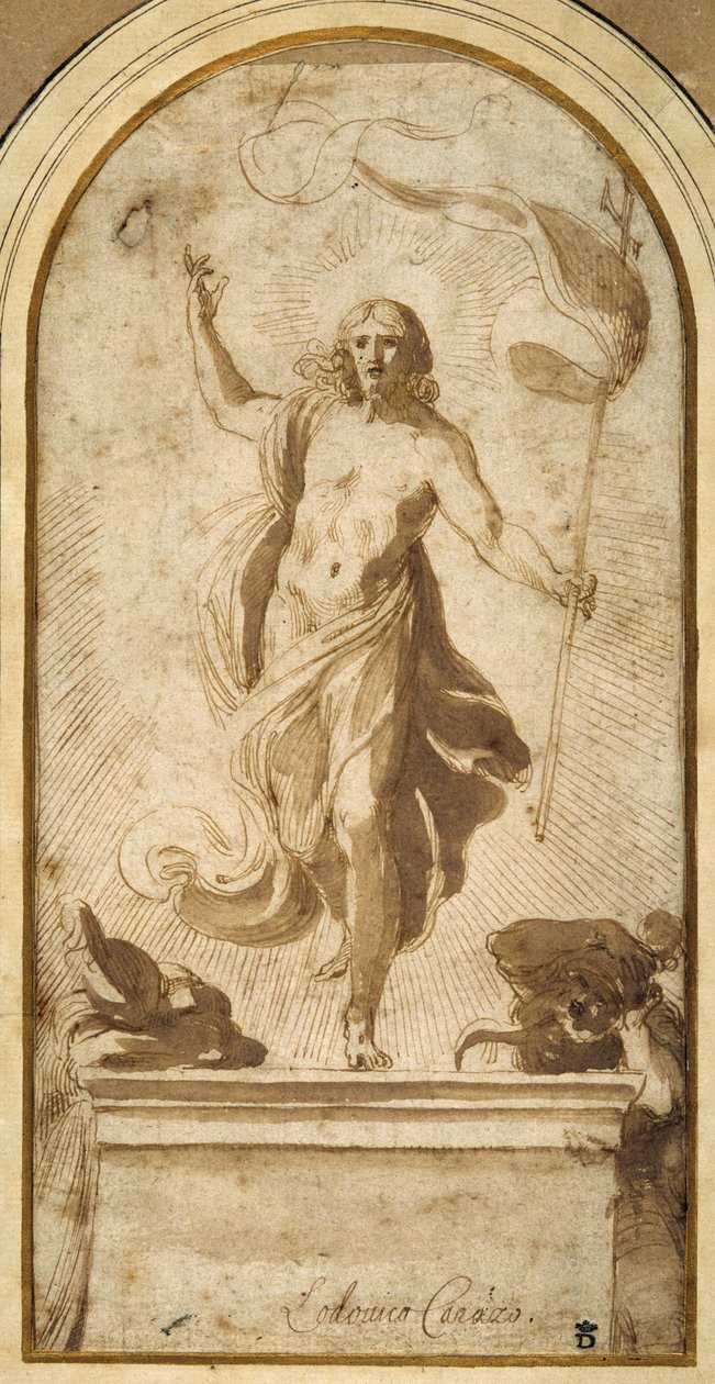 The Resurrection (pero a hnědý inkoust s hnědým praním) od Ludovico Carracci