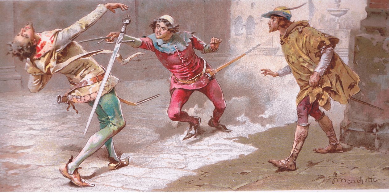 Odvážný muž, zranění nemůže být mnoho., ilustrace z Romea a Julie, od Ludovico Marchetti