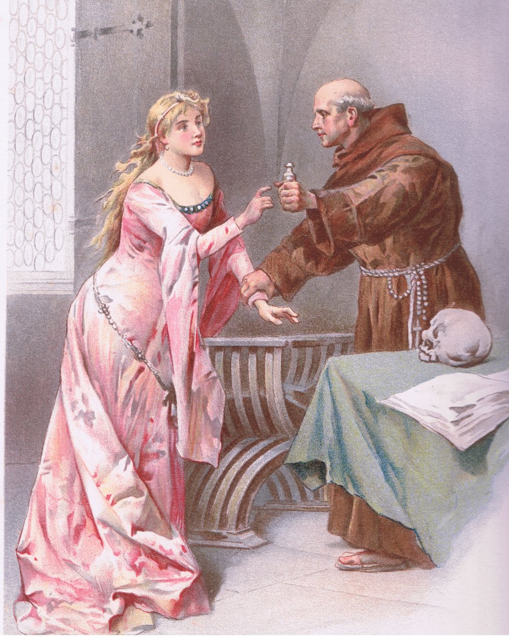 Friar Hold dcero, špehovám druh naděje., ilustrace z Romea a Julie, od Ludovico Marchetti