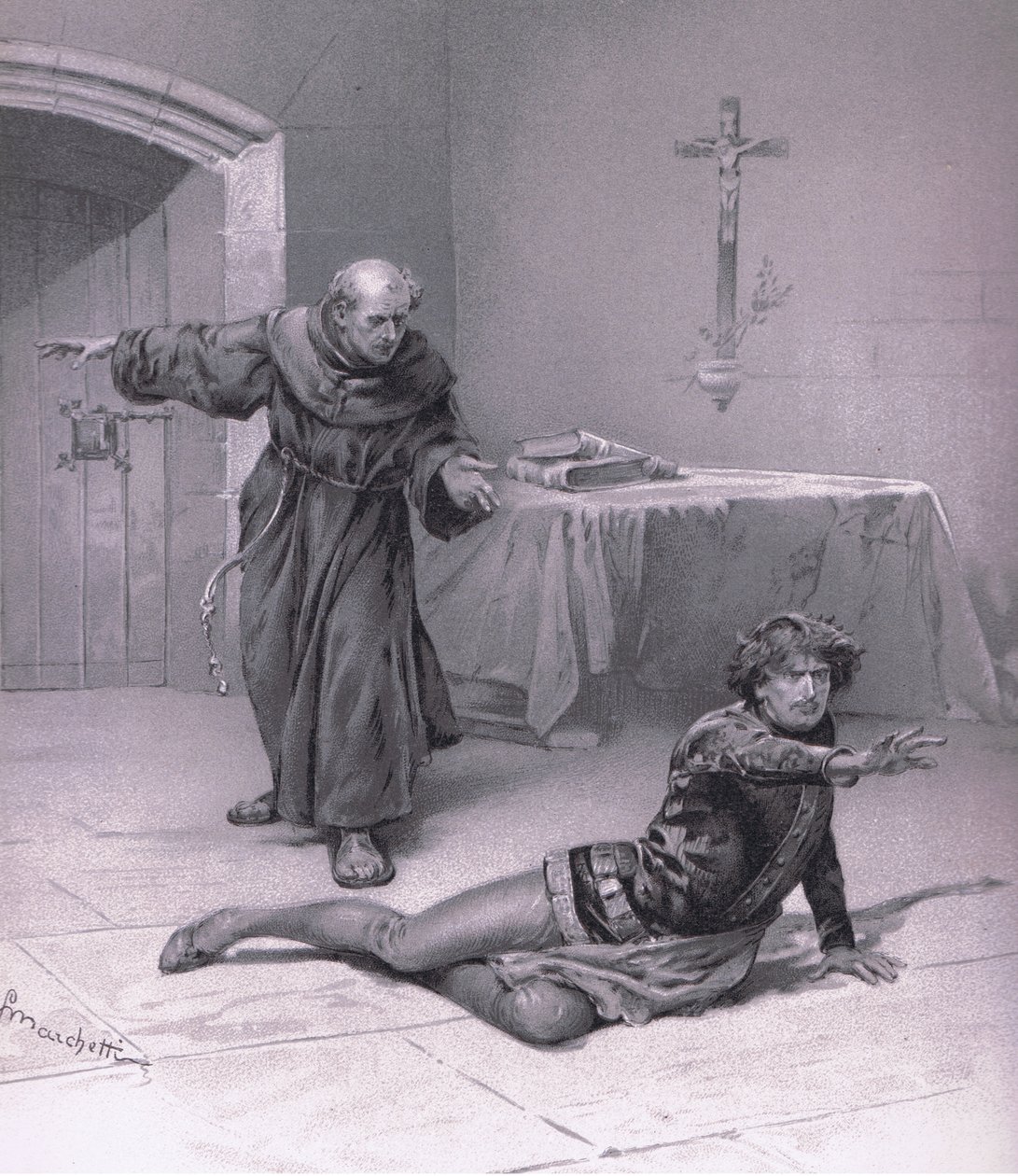 Žij tady v nebi a můžeš se na ni dívat., ilustrace z Romea a Julie, od Ludovico Marchetti