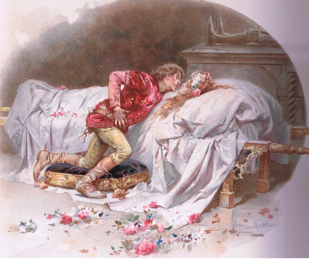 Tvoje léky jsou rychlé. Tak s polibkem umírám., ilustrace z Romea a Julie, od Ludovico Marchetti