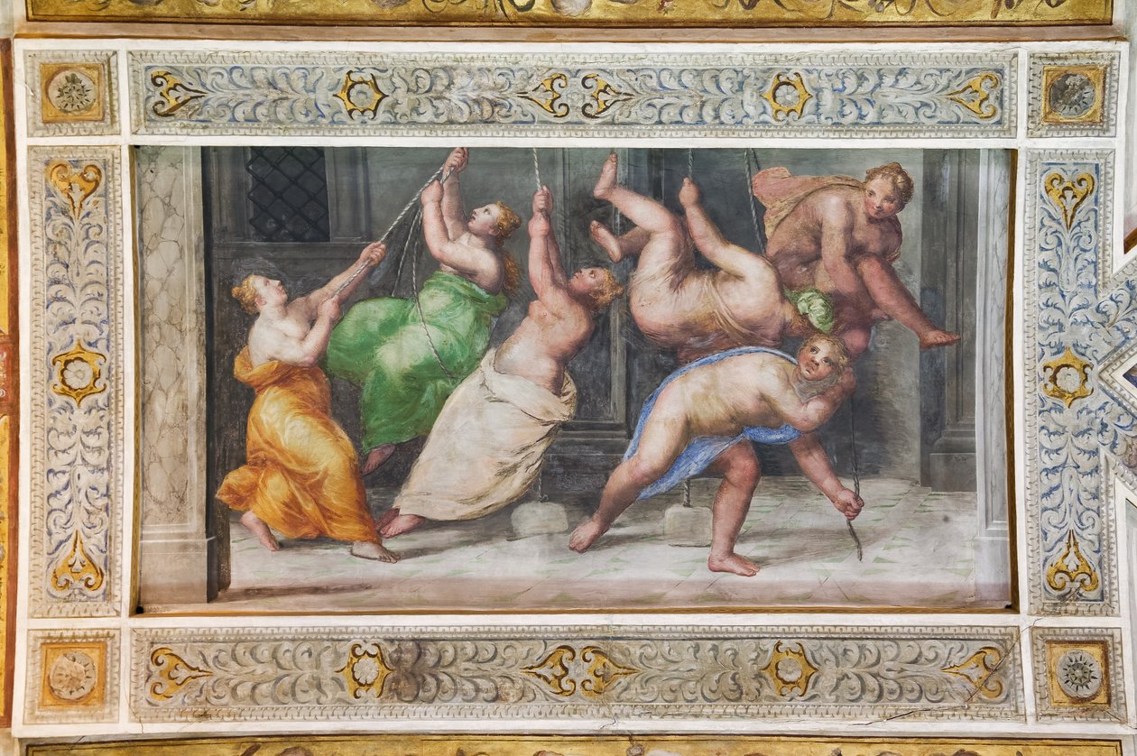 Tanec Pyrrhichios, detail stropu Síně her (freska) od Ludovico Settevecchi