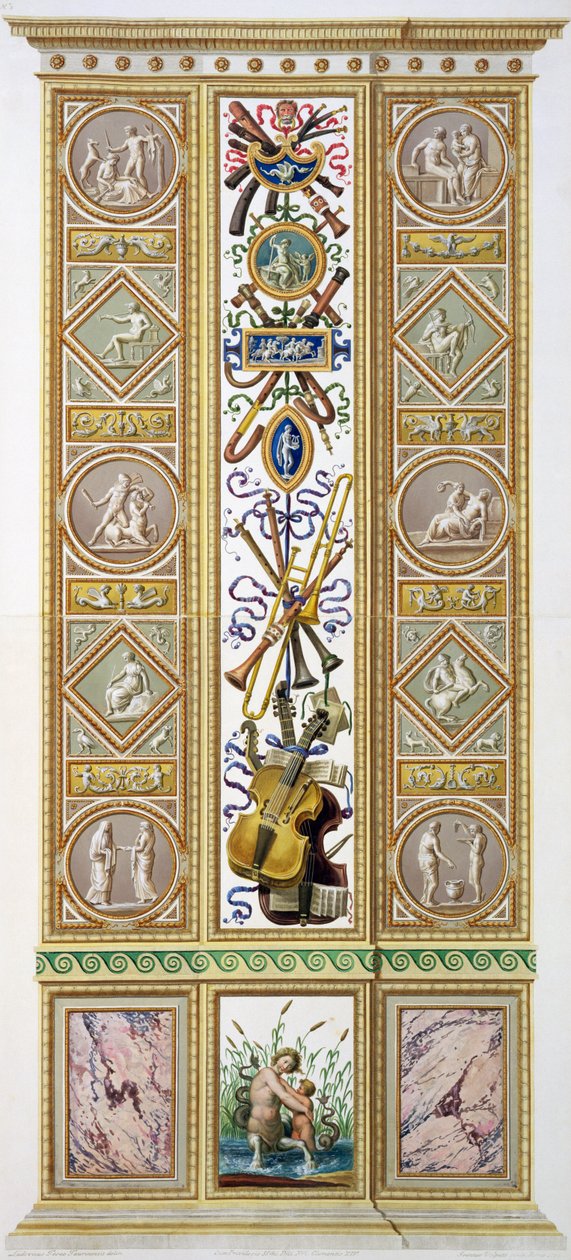 Panel z Raphael Loggia ve Vatikánu, vyrytý Ioannesem Volpatem, kolem roku 1770 (rytina měděného plechu později ručně kolorovaná) od Ludovicus Tesio Taurinensis