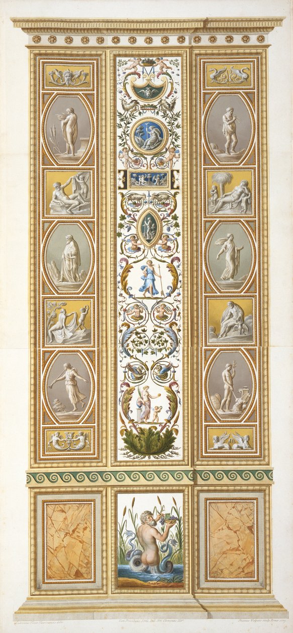 Panel z Raphael Loggia ve Vatikánu, z „Delle Loggie di Rafaele nel Vaticano“, rytý Giovanni Volpato (1735-1803), 1774, vydáno kolem 1774-77 (ručně kolorovaná rytina) od Ludovicus Tesio Taurinensis