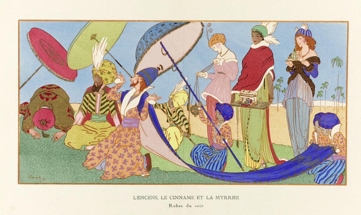 Kadidlo, Cinname a Myrha z La Gazette du Bon Ton, hospoda. 1914 (tisk šablony) od Ludvik Strimpl