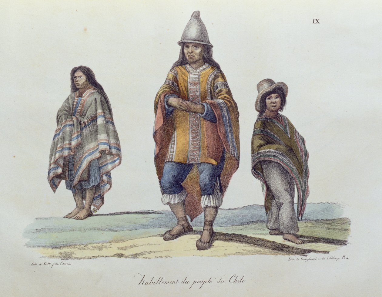 Kostým lidu Chile, z Voyage Picturesque Around the World, vydaný v roce 1822 od Ludwig Choris