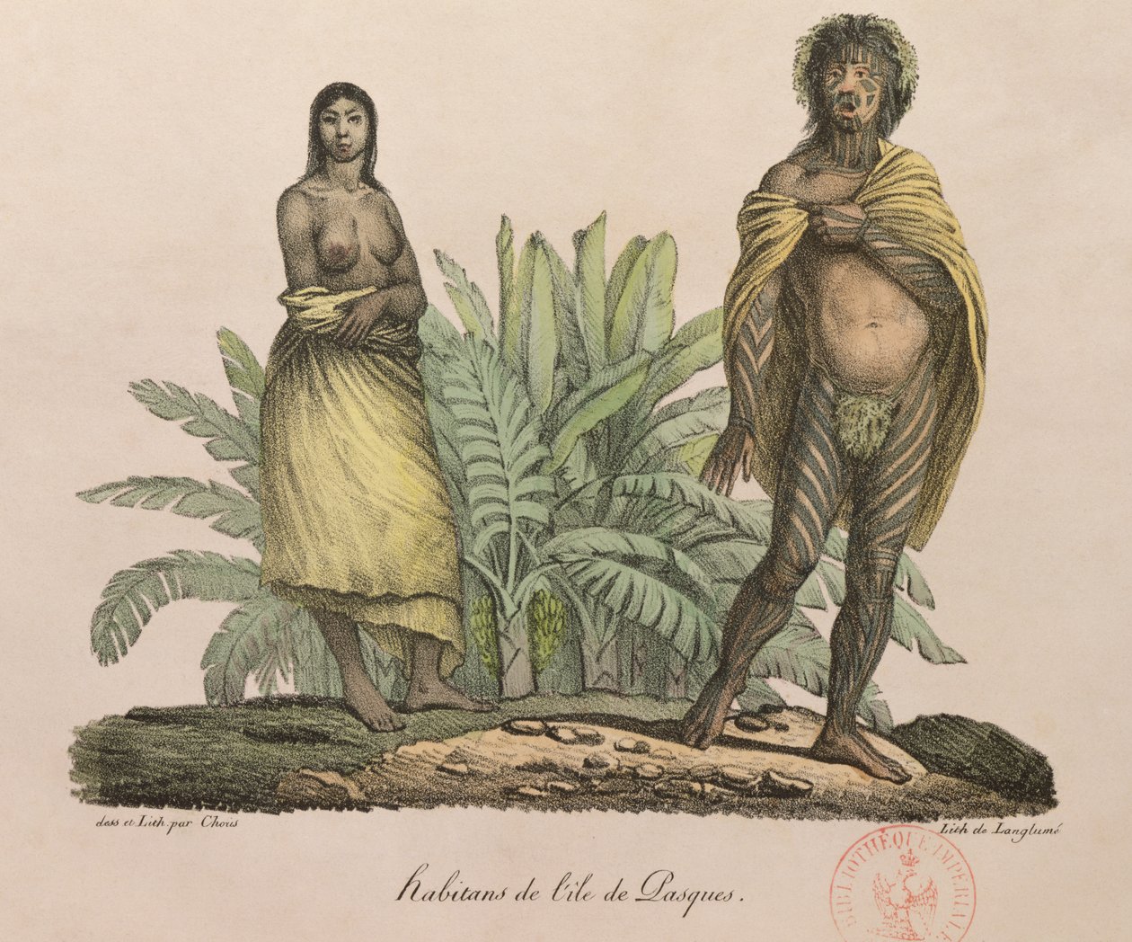 Obyvatelé Velikonočního ostrova, z „Voyage Pittoresque Autour du Monde“, vyryl G. Langlume, 1822 od Ludwig Choris