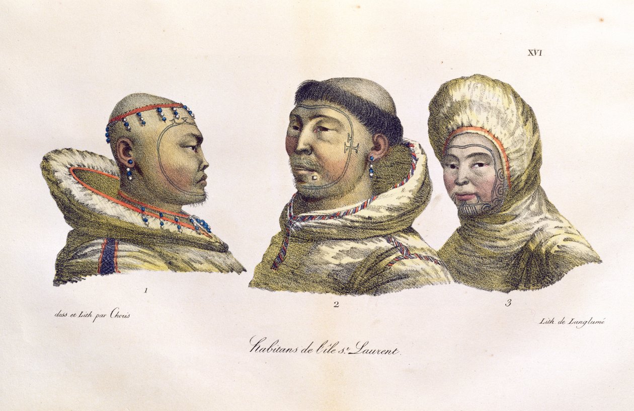 Domorodci z Ostrovů svatého Vavřince na Aljašce, z knihy "Voyage Pittoresque Autour du Monde", vydané v roce 1822. od Ludwig Choris