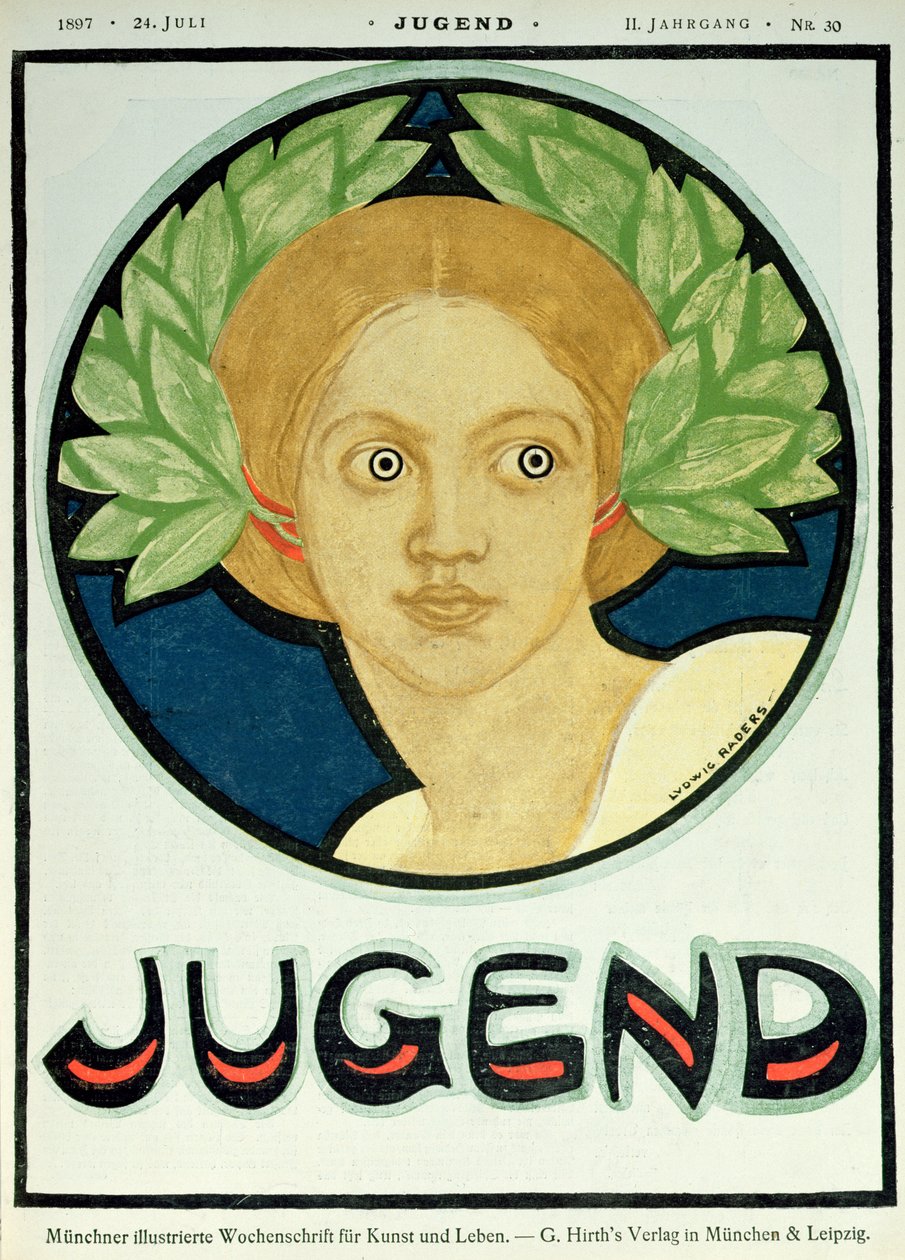 Mladá žena s vavřínovým věncem, ilustrace z časopisu 