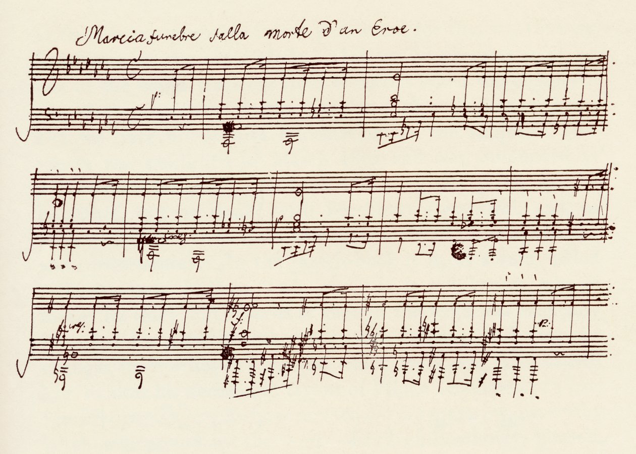 Část rukopisu Beethovenovy Sonáty Flat dur, Opus 26 (pero a inkoust) od Ludwig van Beethoven