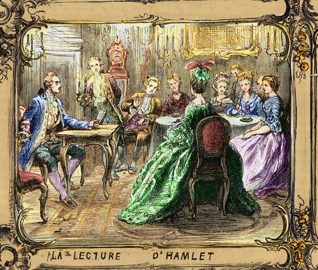 La přednáška Hamleta (Shakespeare) - Čtení Hamleta - Johann Wolfgang von Goethe ve Štrasburku 1770 - rytina podle Ludwiga Pietscha (1824-1911) od Ludwig (after) Pietsch