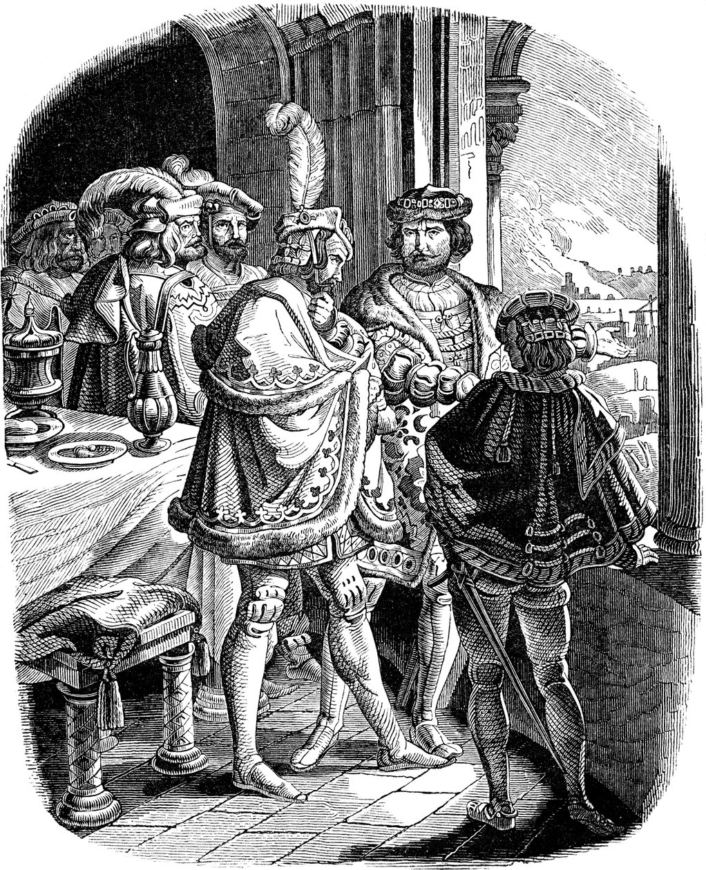 Frederick I Meal in Heidelberg Castle 1462 Ilustrace z dějin německého lidu od E. Dullera, 1840 od Ludwig Adrian Richter