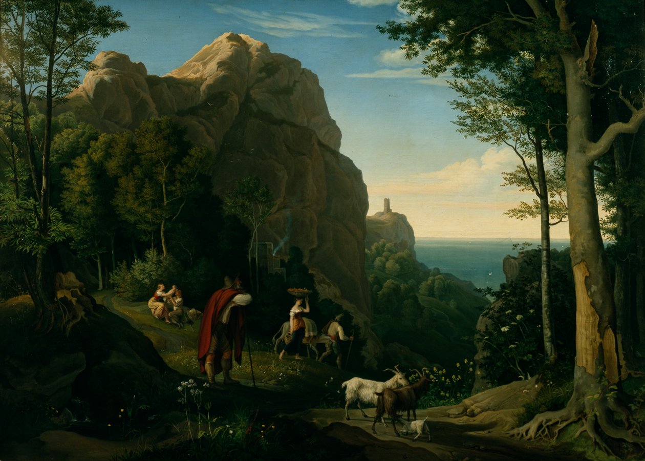 Údolí u Amalfi s výhledem na záliv Salerno (olej na plátně) od Ludwig Adrian Richter