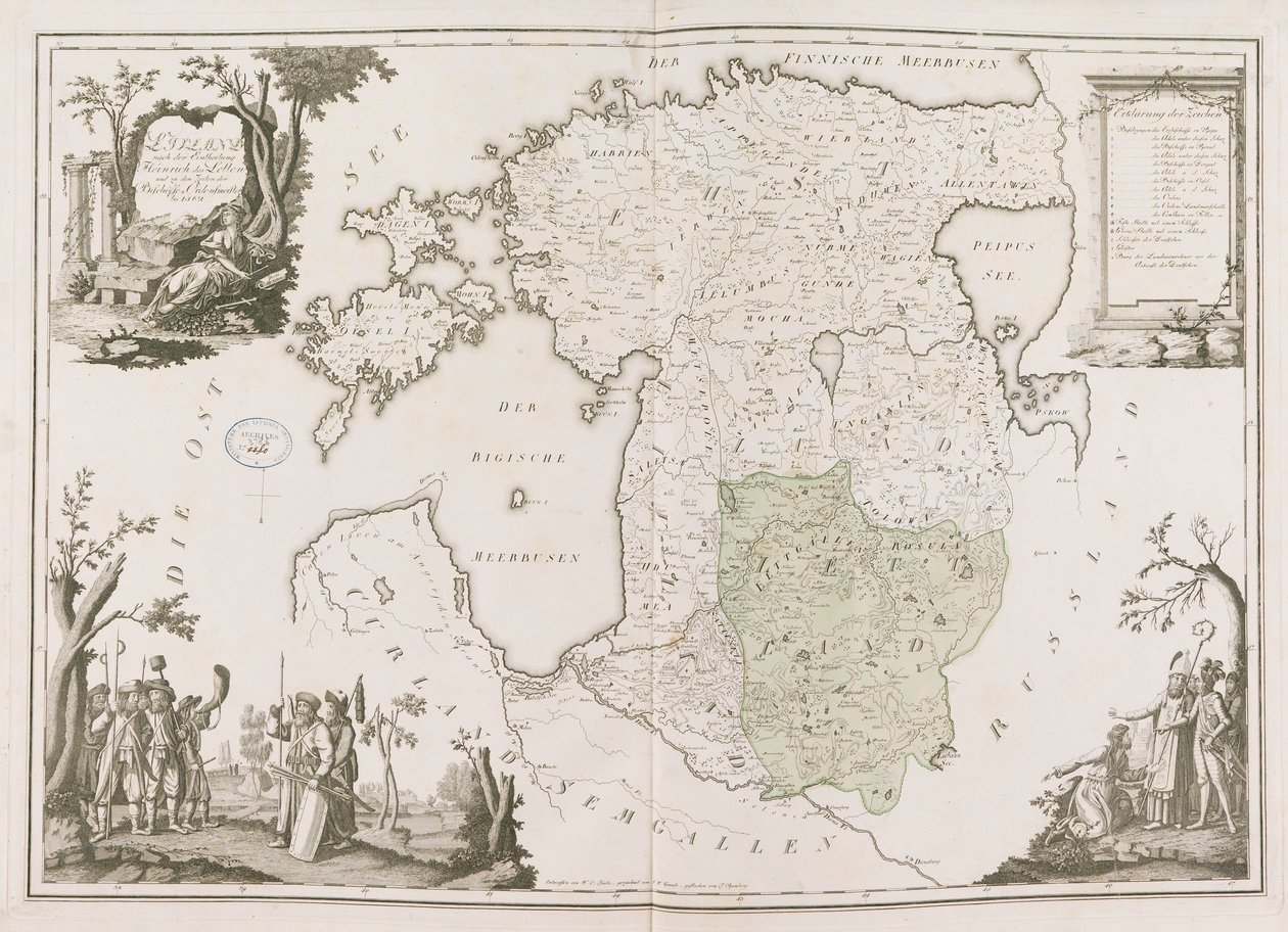 Obecná mapa Estonska a Lotyšska. Atlas de la Livonie, 1798. od Ludwig August von Mellin