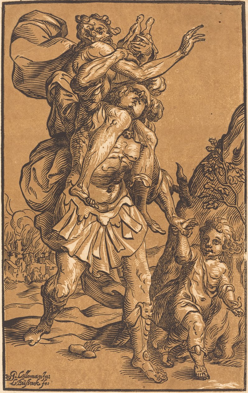 Aeneas zachránil svého otce z Tróje od Ludwig Büsinck after Georges Lallemand