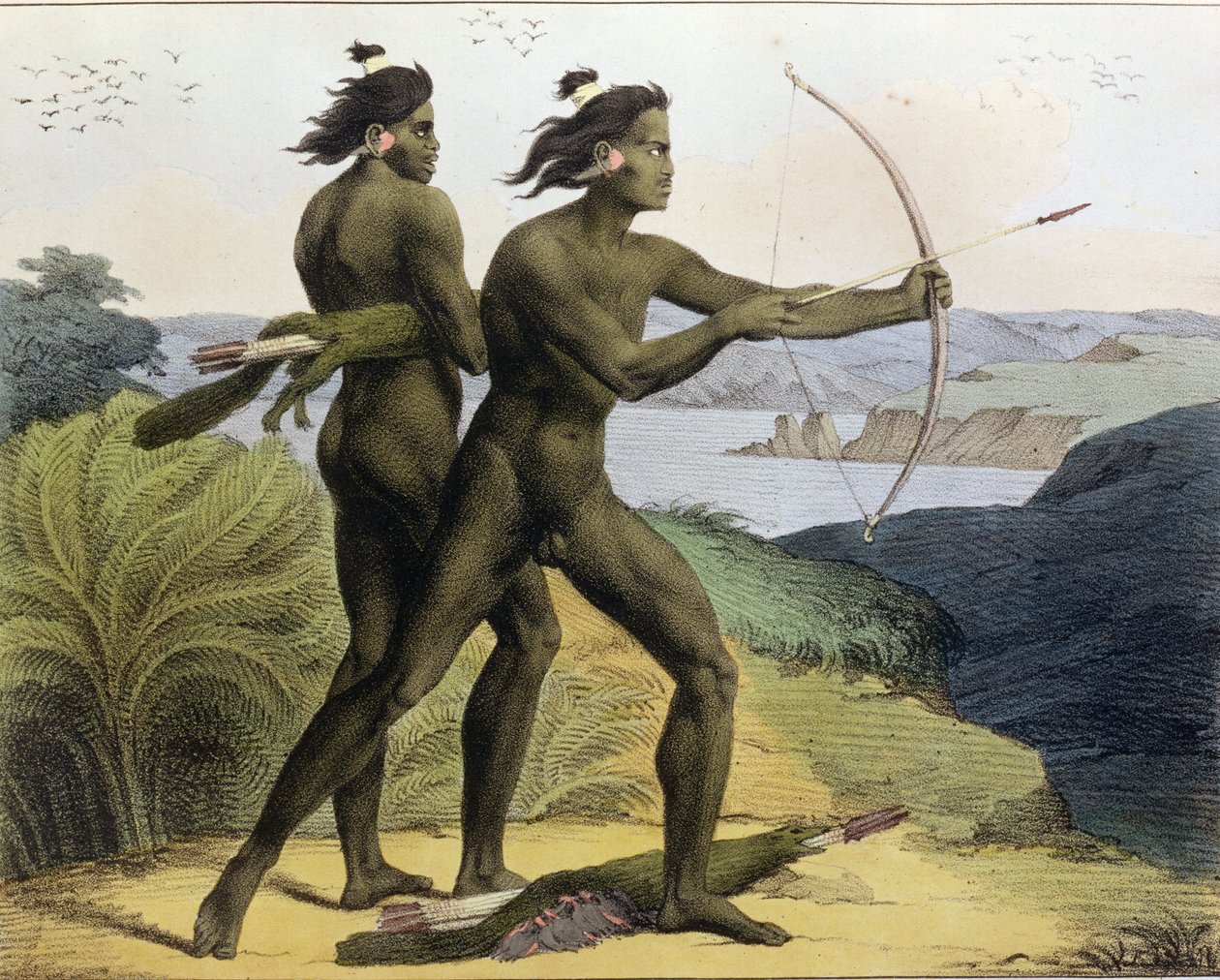 Lov v Sanfranciském zálivu, z rytiny "Voyage Pittoresque Autour du Monde", kterou vyryl Jean Augustin Franquelin (1798-1839) a která byla vydána v roce 1822. od Ludwig Choris