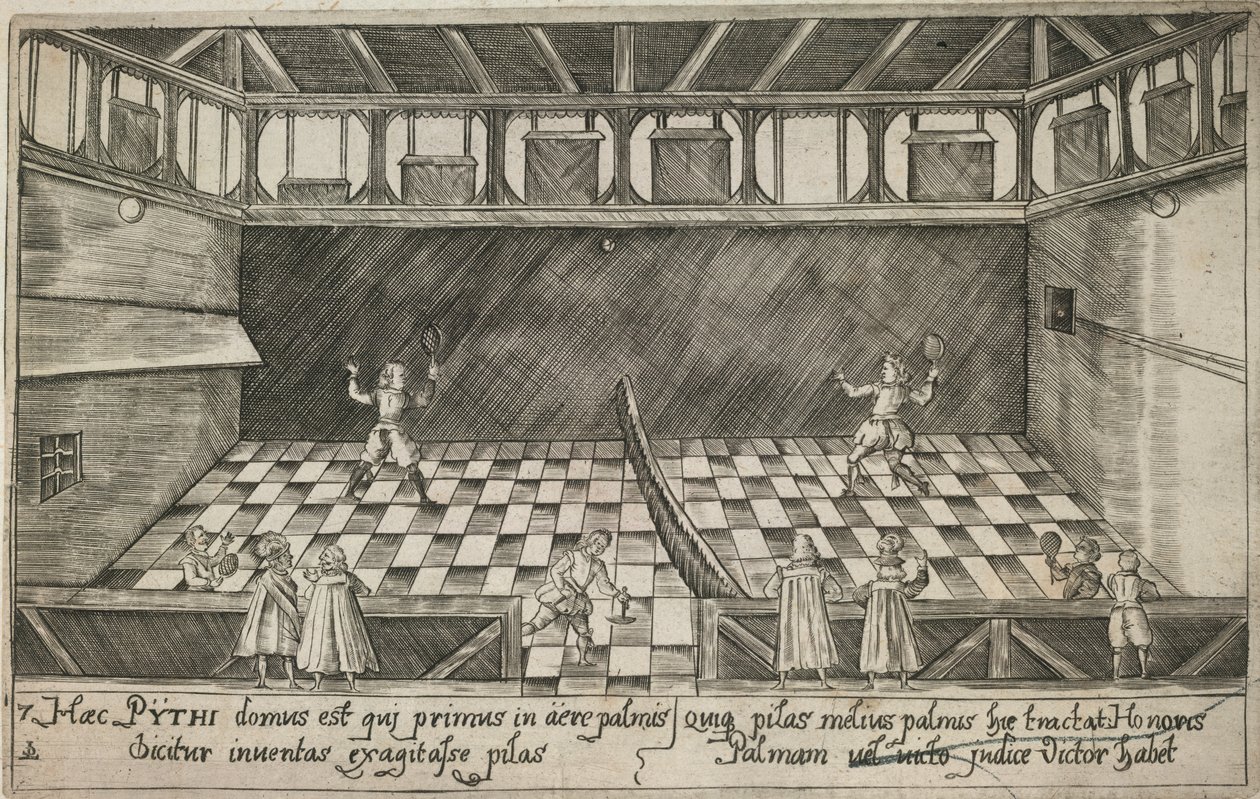Hra skutečného tenisu, cca 1600 (rytina) od Ludwig Ditzinger