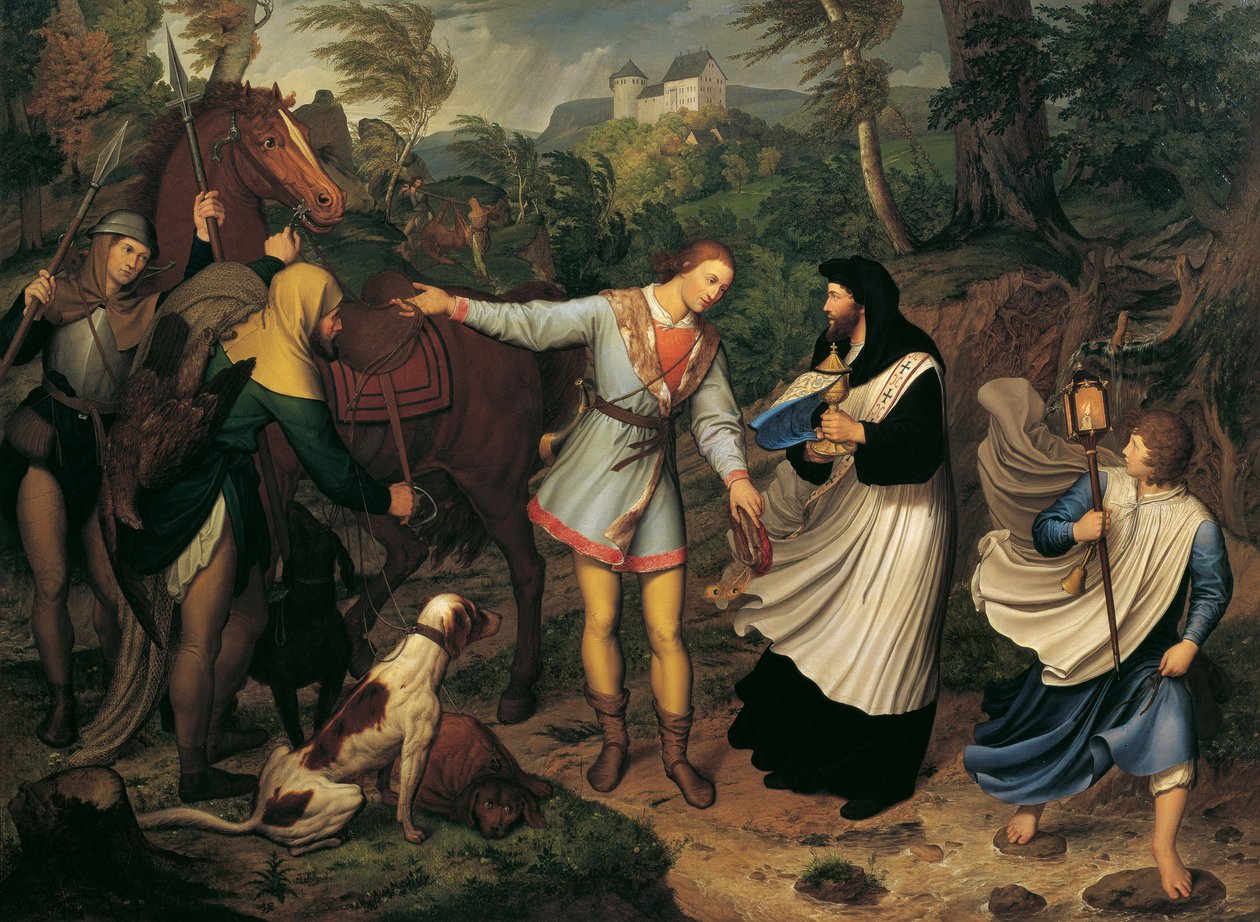 Rudolf Habsburský a kněz od Ludwig Ferdinand Schnorr von Carolsfeld