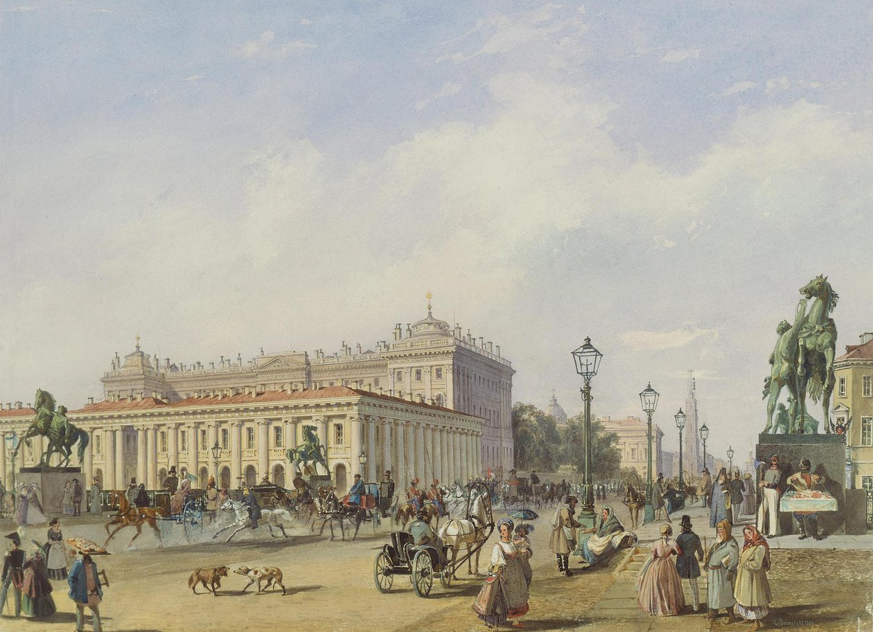 Aničkovův most v Petrohradu, 1847 od Ludwig Franz Karl Bohnstedt