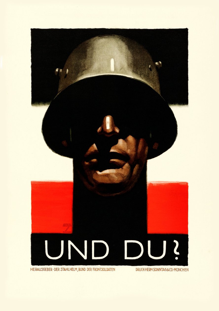 A ty ocelová přilba, Liga předních vojáků, 1929. od Ludwig Hohlwein