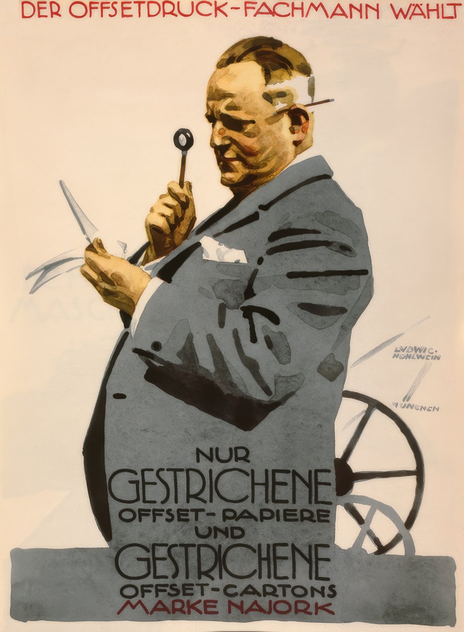 Specialista na ofsetový tisk volí pouze natírané ofsetové papíry (..) značky Najork od Ludwig Hohlwein