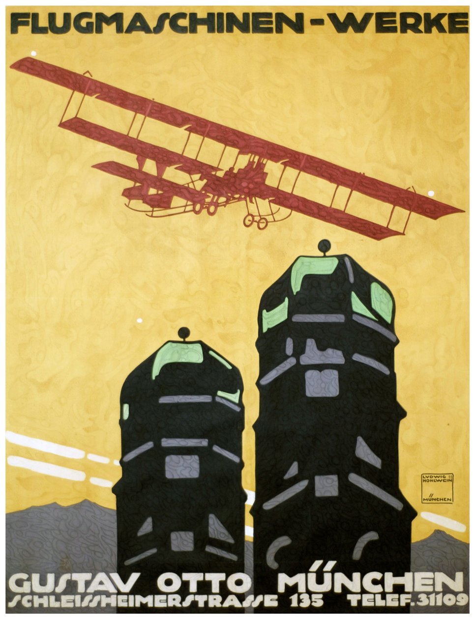 Létající stroje - díla, plakáty. 1912 (litografie) od Ludwig Hohlwein