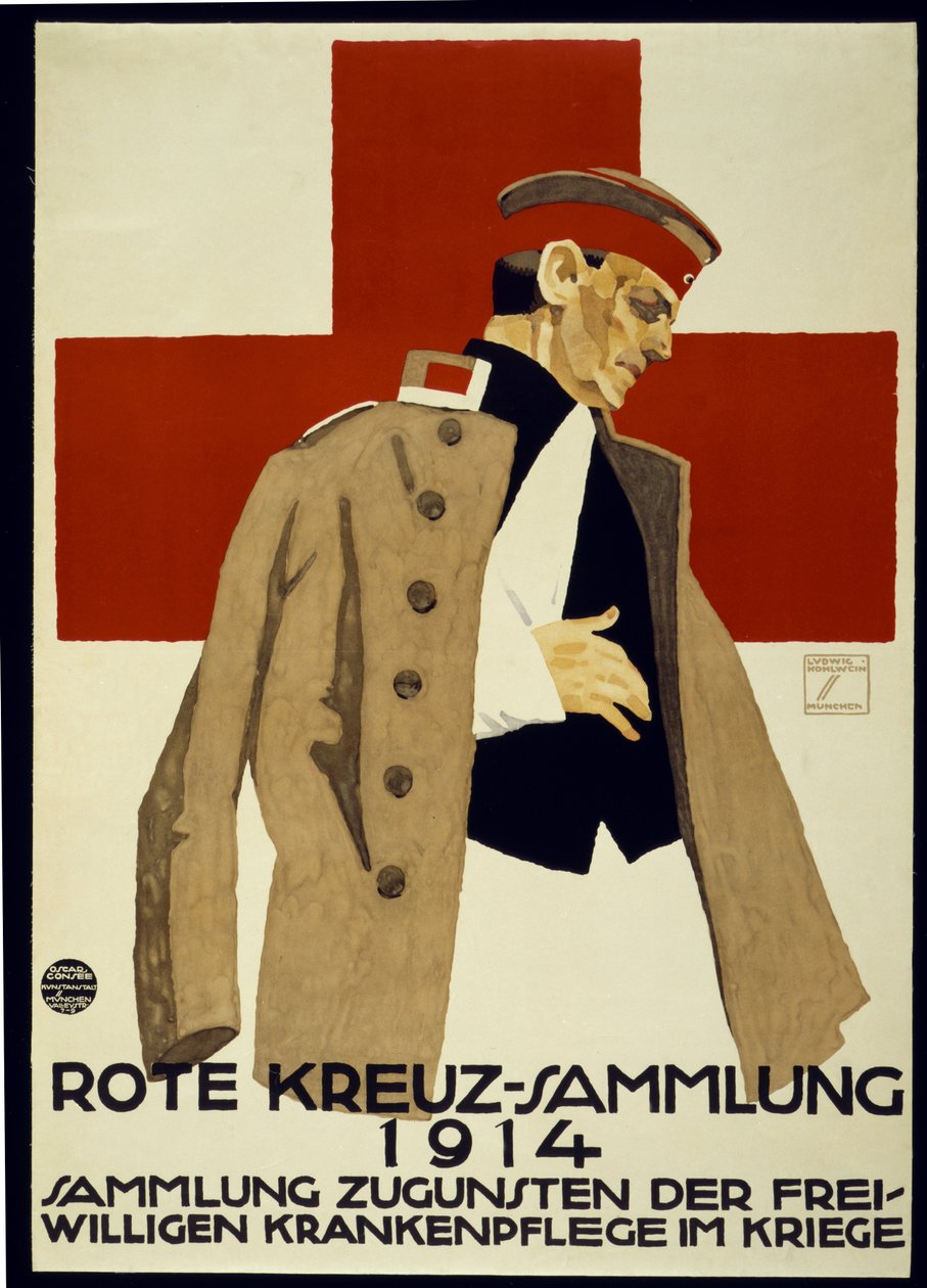 Fundraisingová kampaň pro německý Červený kříž, hospoda. 1914 (barevné lito) od Ludwig Hohlwein