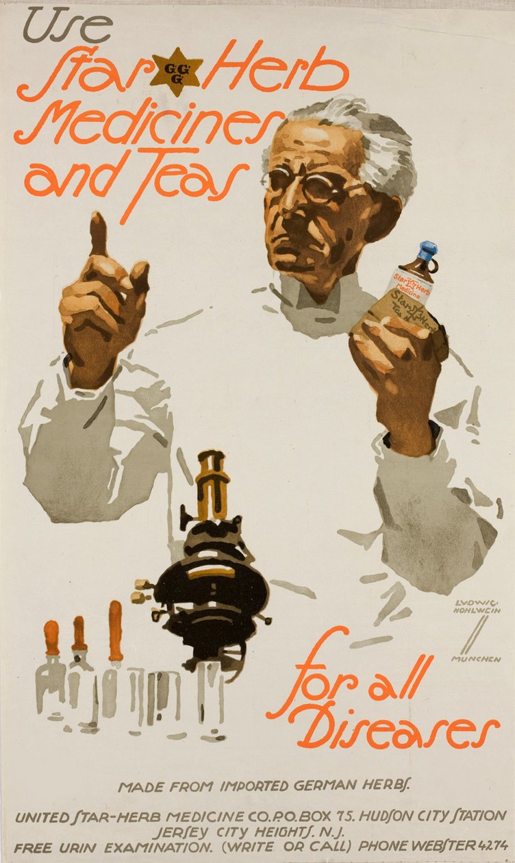 Používejte léčivé přípravky a čaje Star Herb – pro všechny nemoci, cca 1923. od Ludwig Hohlwein