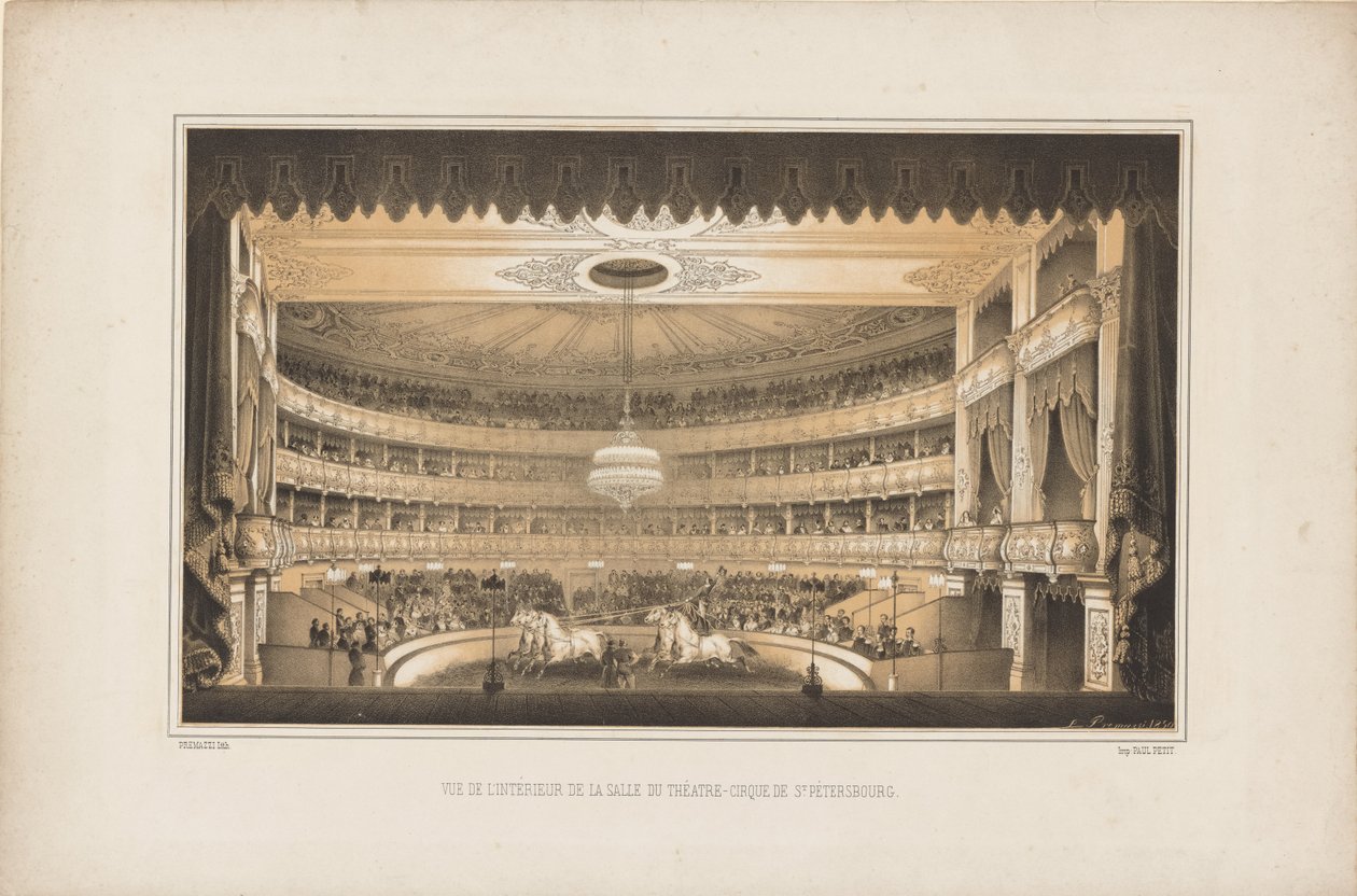 Interiér jezdeckého cirkusového divadla v Petrohradu, 1850. od Ludwig Premazzi