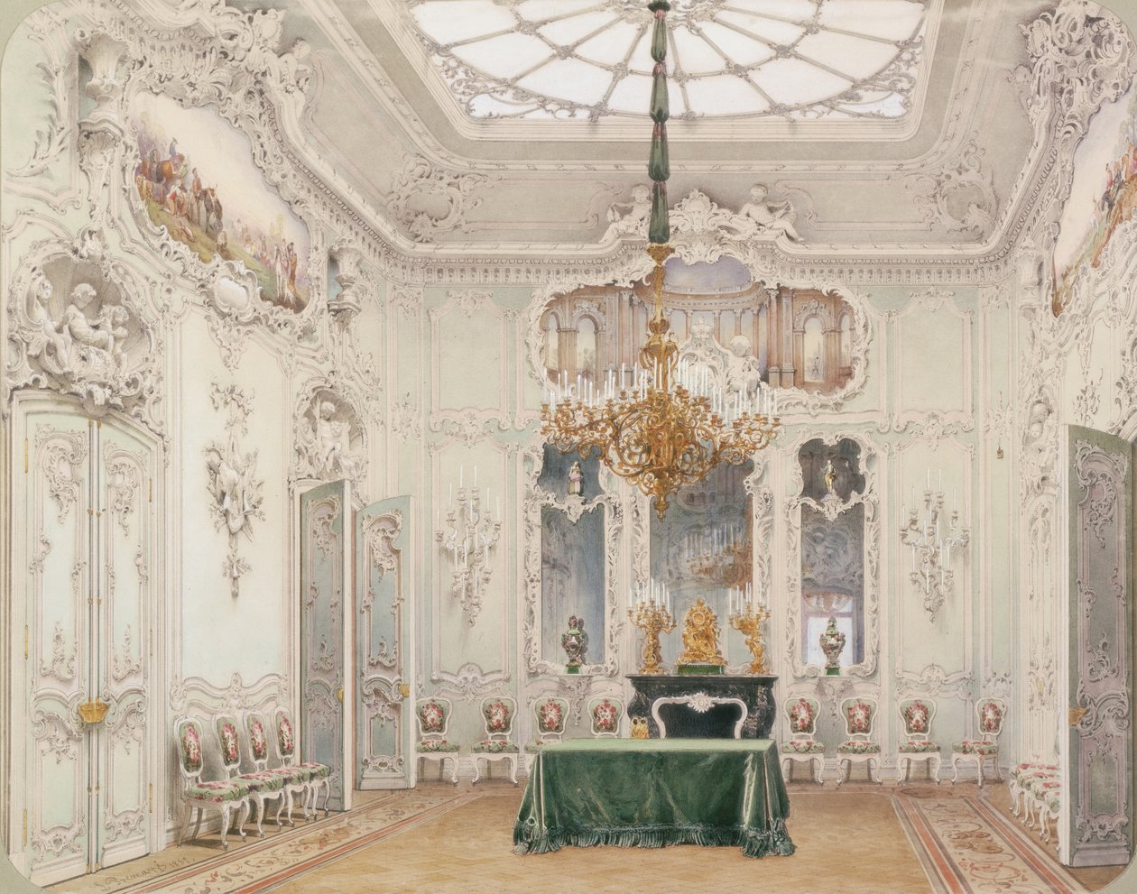 Interiéry Zimního paláce. Zelená jídelna, 1852 od Ludwig Premazzi