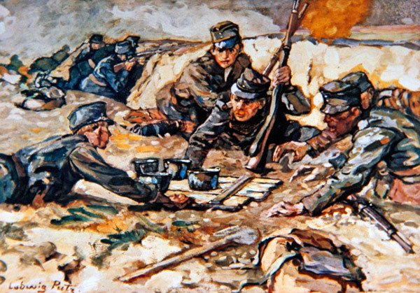 Přinášení dávek do rakouských zákopů pod palbou ruského dělostřelectva od Ludwig Putz