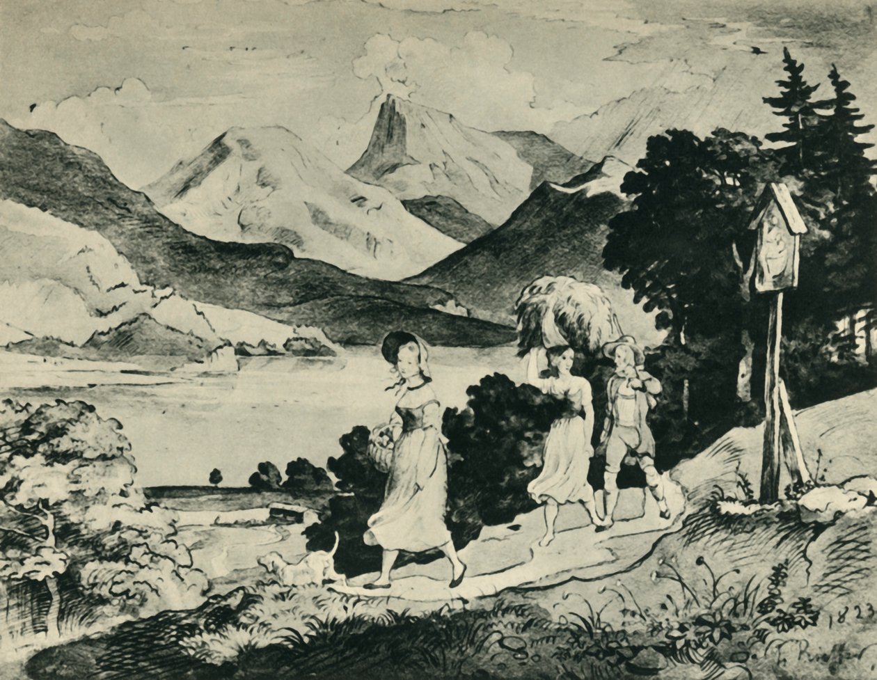Jezero Fuschl, Salzburg, Rakousko, 1823, 1943. od Ludwig Richter