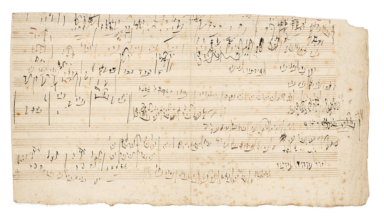 Autogram hudební rukopis, skicák pro pomalou větu Smyčcového kvartetu v C, op.59, č.3, třetí "Razumovského" kvartet, Vídeň, kolem 1806 od Ludwig van Beethoven