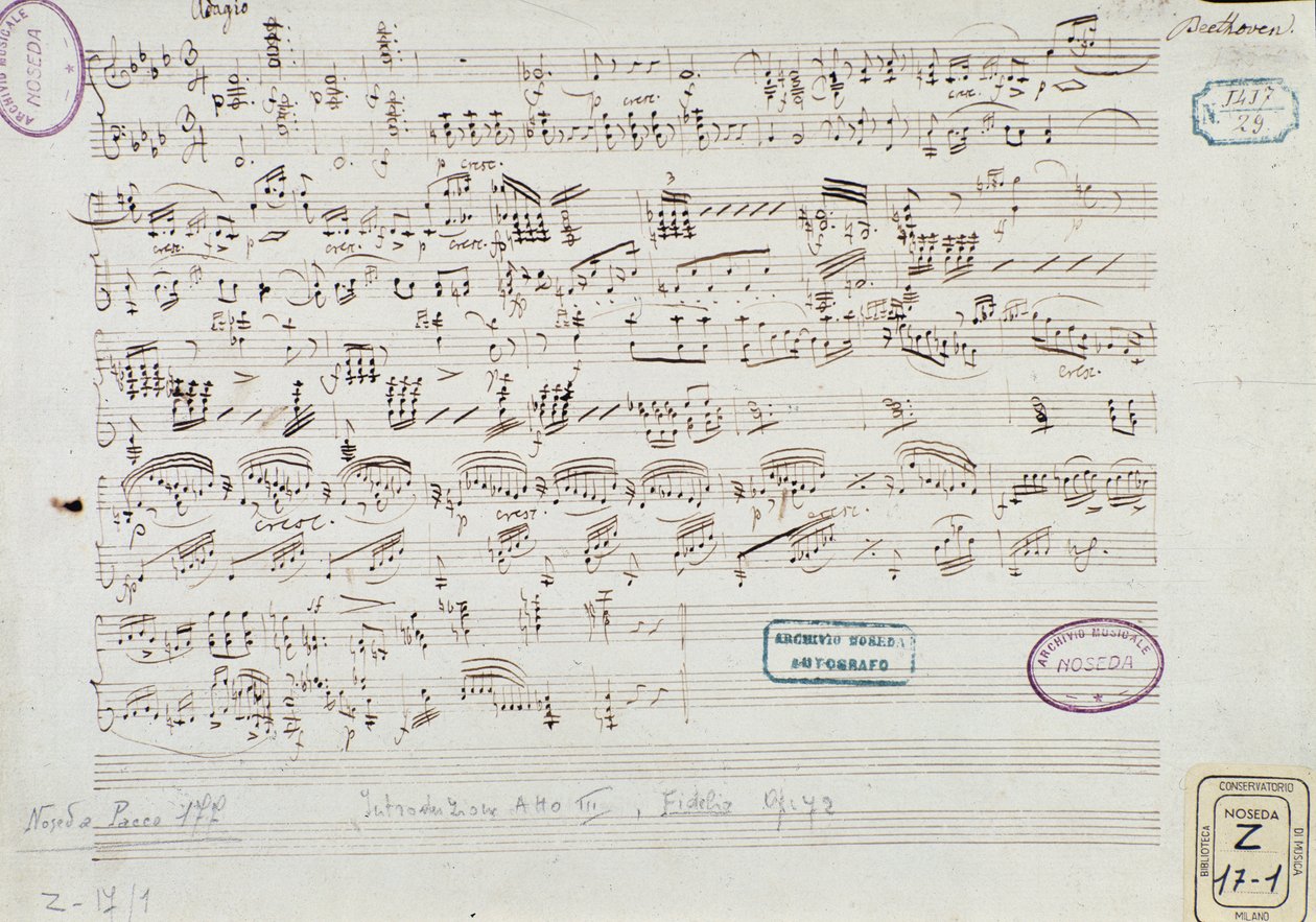 Strana hudební partitury "Fidelio": začátek dějství III od Ludwig van Beethoven