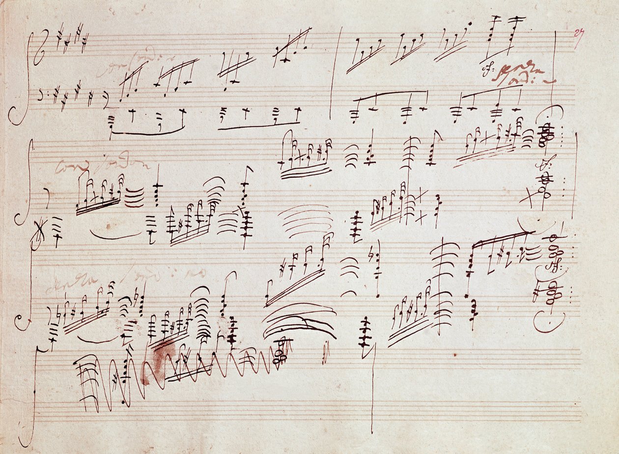 Noty pro „“ Sonata pour piano n* 14 en do diese moll“ „“ Sonata au clair de lune“ německého skladatele Ludwiga van Beethovena (1770-1827) zkomponované v roce 1801. House, Natale de Beethoven, Bonn. Německo od Ludwig van Beethoven