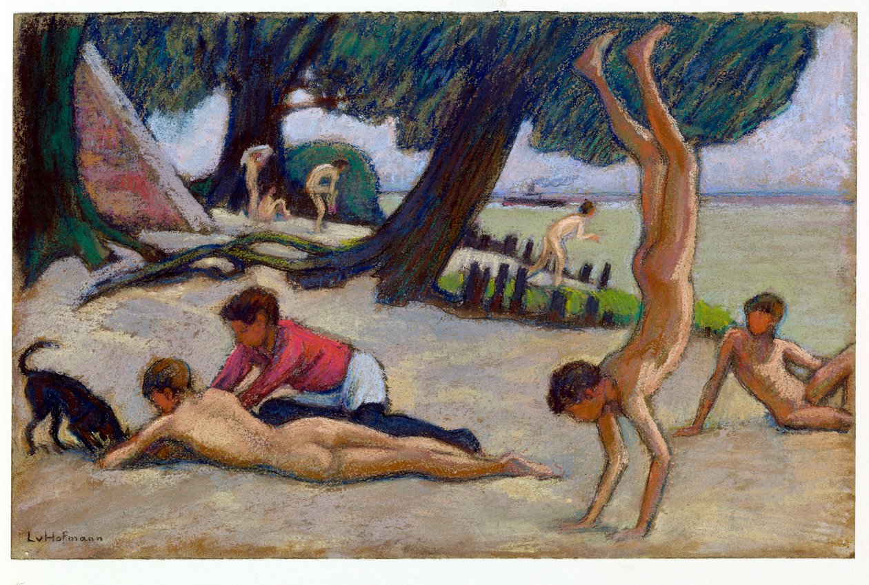 "Chlapci na pláži" (Chlapci na pláži) Pastelová kresba Ludwiga von Hofmanna (1861-1945) cca 1895 Rozměr 24,9 x 34,4 cm Staatliche Museen, Berlín od Ludwig von Hofmann