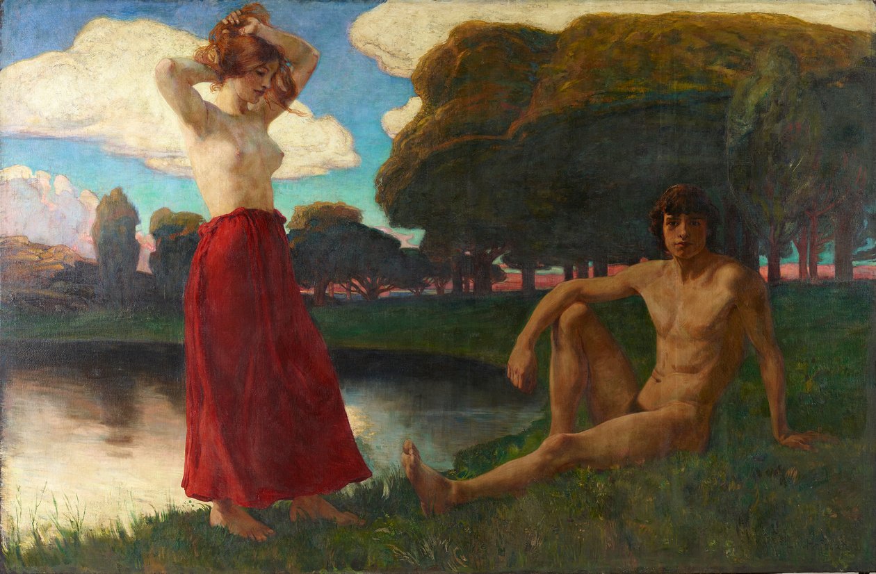 Idyla (mužský a ženský polonahý v krajině) od Ludwig von Hofmann