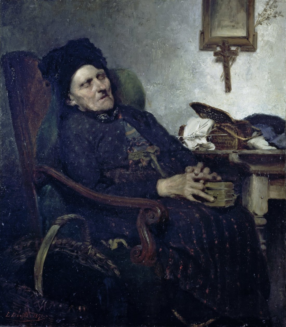 Stará žena v interiéru od Ludwig von Löfftz