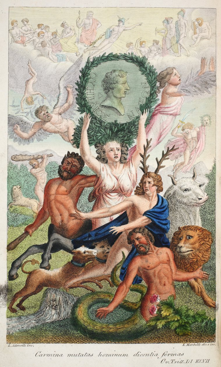 Frontispis, ilustrace z Ovidiových Metamorfóz, Florencie, 1832 (ručně kolorovaná rytina) od Luigi Ademollo