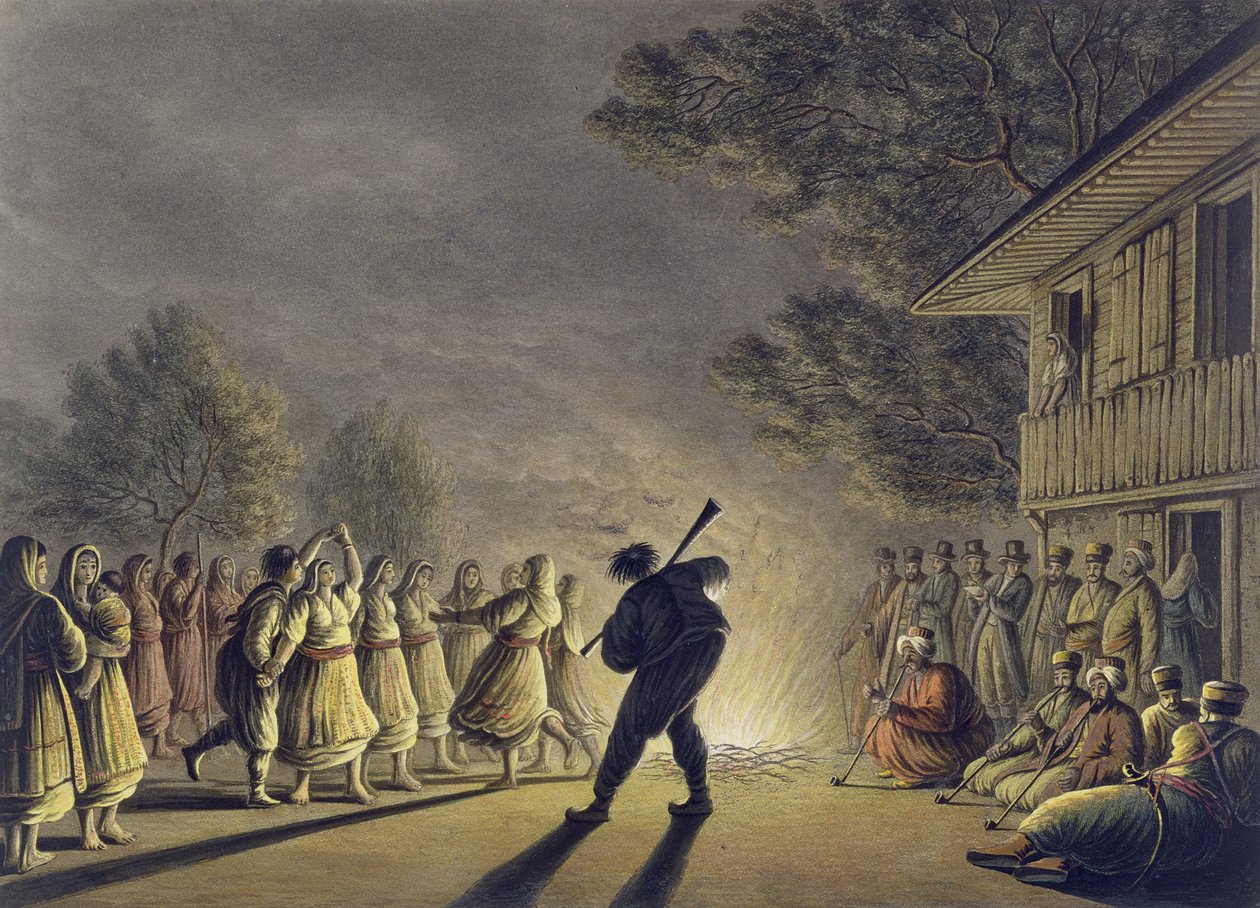 Tanec bulharských rolníků, hospoda. William Watts, 1806 od Luigi Mayer