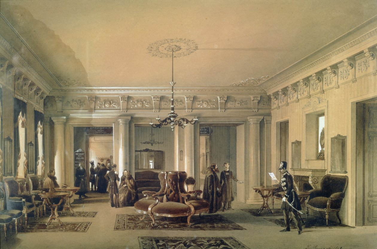 Čekárna dostavníku v Petrohradě, 1848 (wc und kvaš na papíře) od Luigi Premazzi