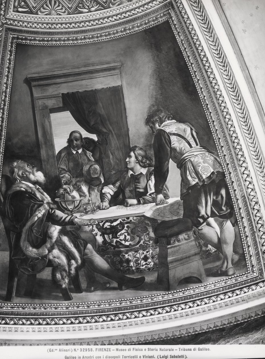 Galileo Galilei (1564-1642) v Arcetri se svými žáky, Evangelista Torricelli (1608-47) a Vincenzo Viviani (1622-1703) z Tribune of Galileo od Luigi Sabatelli